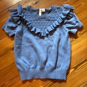 Janie and Jack Blue Short Sleeve Ruffle Sweater Girls 7